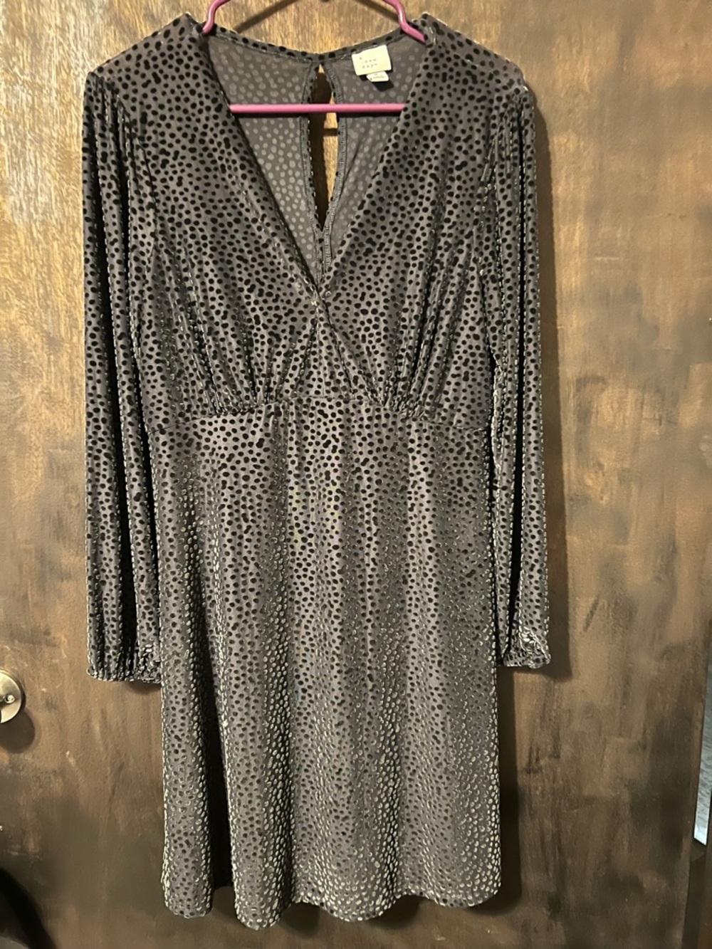 a new day Black Animal print Dot-Textured V-Neck Midi Dress